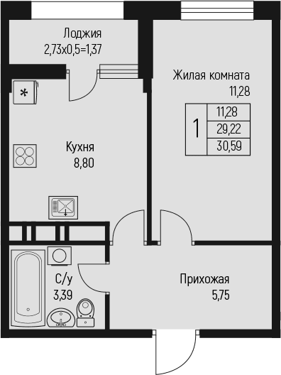Продается 1-комн. квартира, 29.22 м²