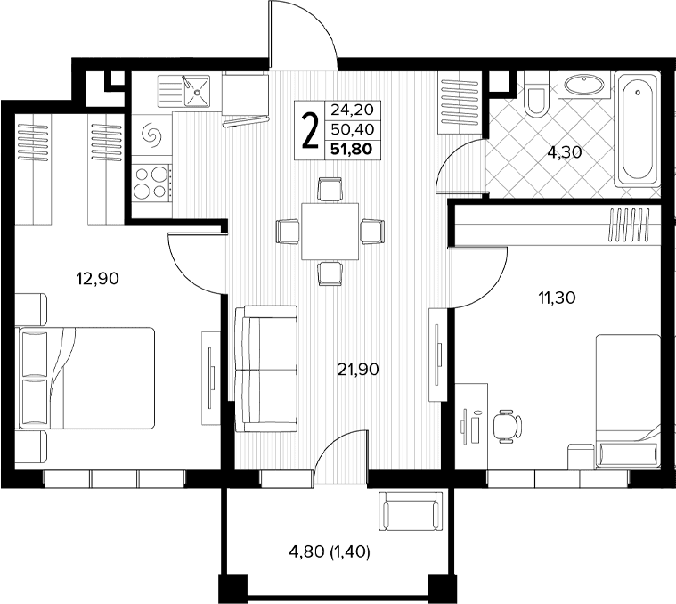 Продается 2-комн. квартира, 50.4 м²