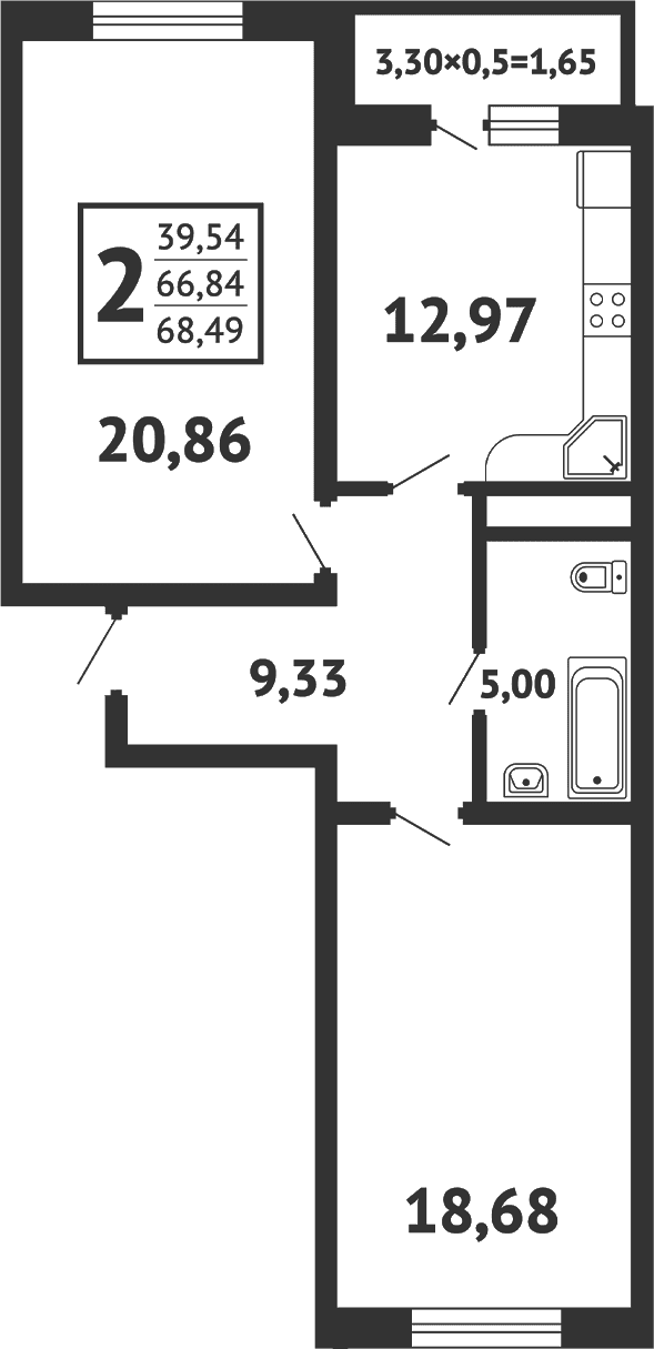 Продается 2-комн. квартира, 66.2 м²