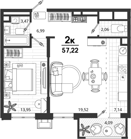 Продается 1-комн. квартира, 53.13 м²