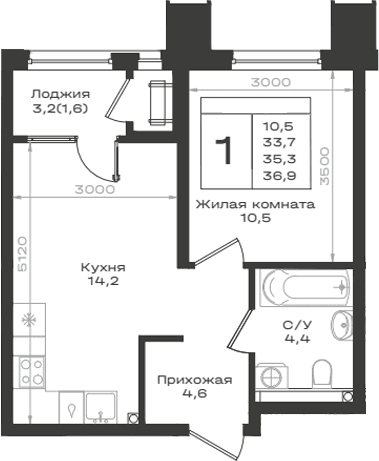 Продается 1-комн. квартира, 33.7 м²