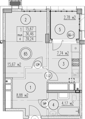 Продается 1-комн. квартира, 36.46 м²