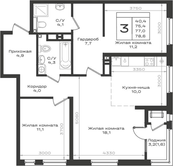 Продается 3-комн. квартира, 75.4 м²