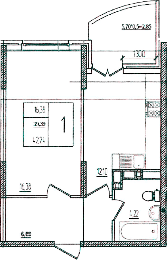 Продается 1-комн. квартира, 39.39 м²