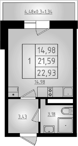Продается 1-комн. квартира, 21.59 м²