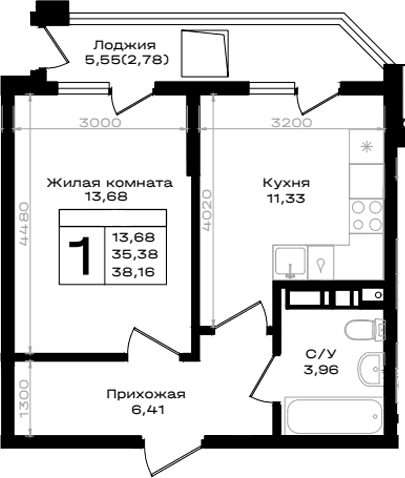 Продается 1-комн. квартира, 35.38 м²