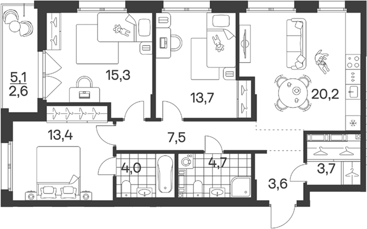 Продается 4-комн. квартира, 86.1 м²