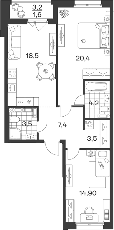 Продается 3-комн. квартира, 72.4 м²