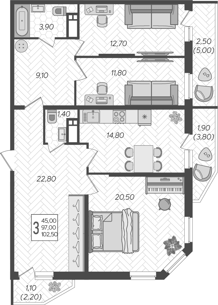 Продается 3-комн. квартира, 98.7 м²