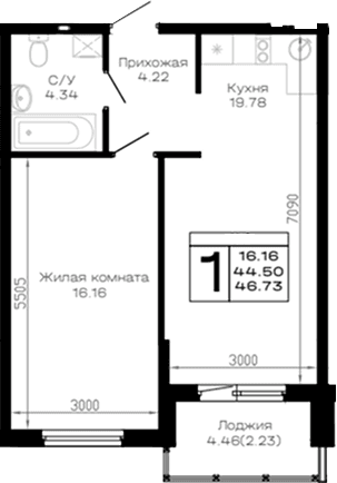 Продается 1-комн. квартира, 44.5 м²