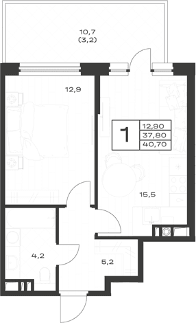 Продается 1-комн. квартира, 38.6 м²