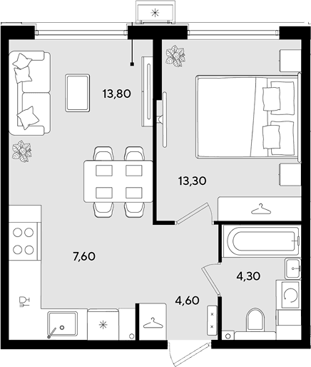 Продается 1-комн. квартира, 43.6 м²