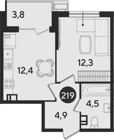 Продается 2-комн. квартира, 34.1 м²