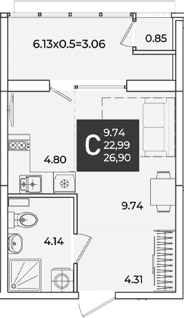 Продается 1-комн. квартира, 22.99 м²