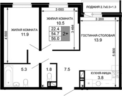 Продается 3-комн. квартира, 54.7 м²