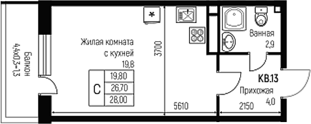 Продается 1-комн. квартира, 26.7 м²