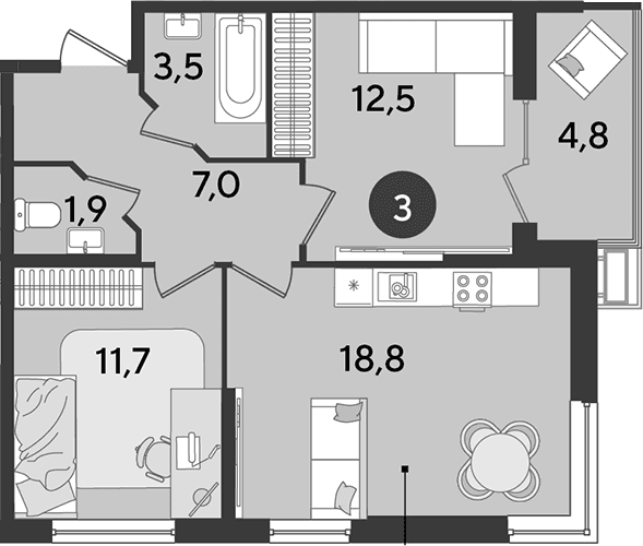 Продается 3-комн. квартира, 55.4 м²