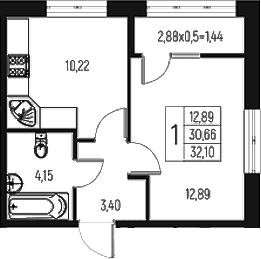 Продается 1-комн. квартира, 30.66 м²