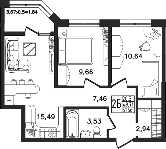 Продается 3-комн. квартира, 49.72 м²
