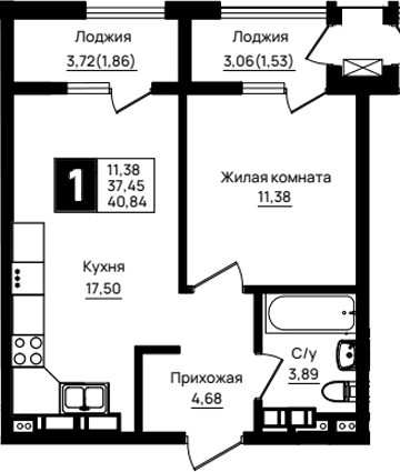 Продается 1-комн. квартира, 37.45 м²
