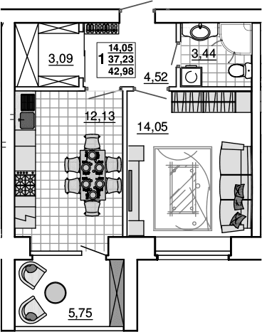 Продается 1-комн. квартира, 37.23 м²