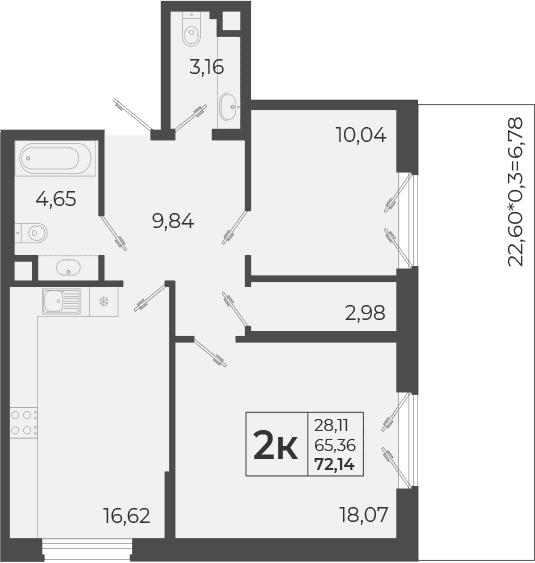 Продается 3-комн. квартира, 65.36 м²