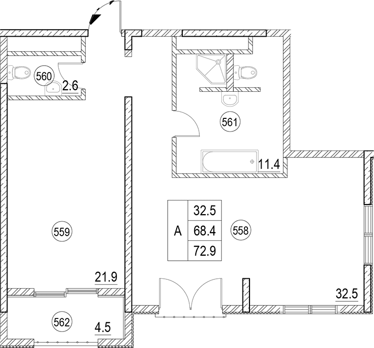 Продается 1-комн. квартира, 68.4 м²