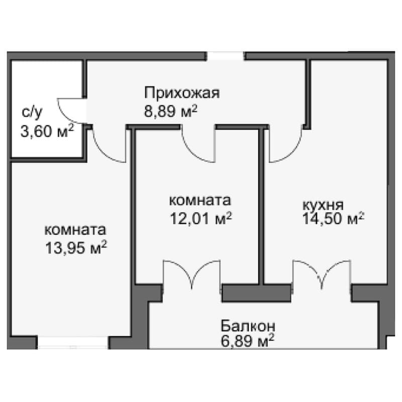 Продается 2-комн. квартира, 46.89 м²