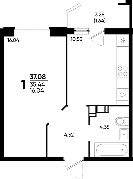 Продается 1-комн. квартира, 35.44 м²