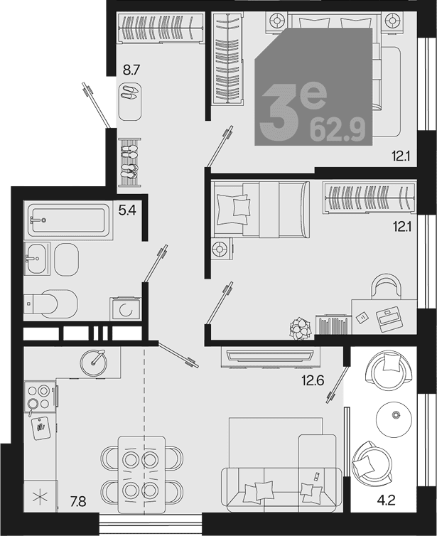 Продается 3-комн. квартира, 58.7 м²
