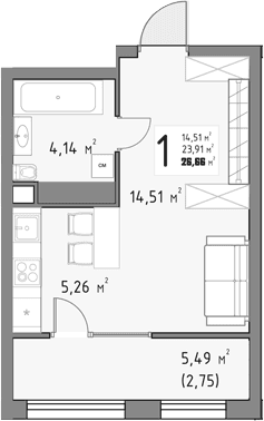 Продается 1-комн. квартира, 23.91 м²