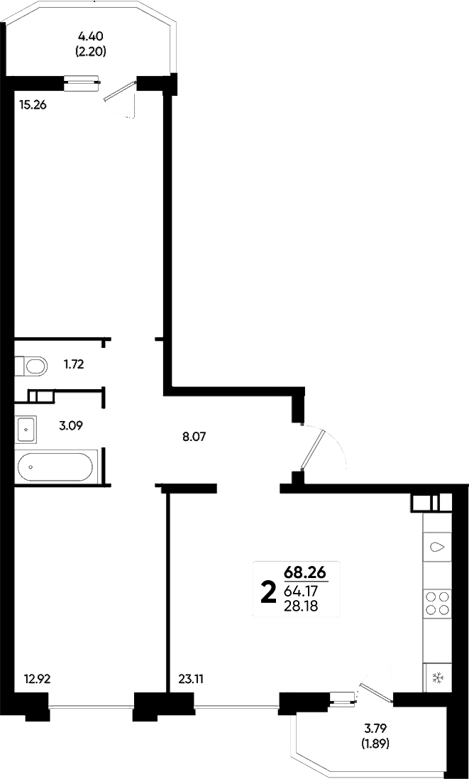 Продается 2-комн. квартира, 64.17 м²