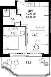 Продается 1-комн. квартира, 42 м²