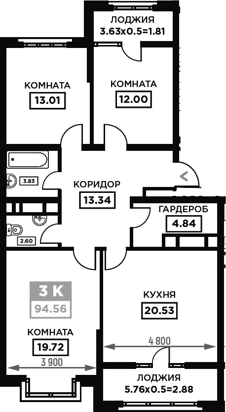 Продается 3-комн. квартира, 89.87 м²