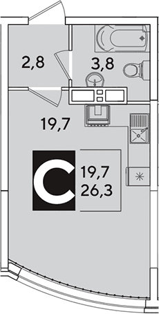 Продается 1-комн. квартира, 26.3 м²