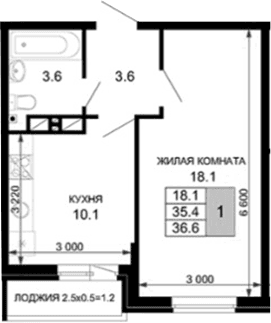 Продается 1-комн. квартира, 35.4 м²