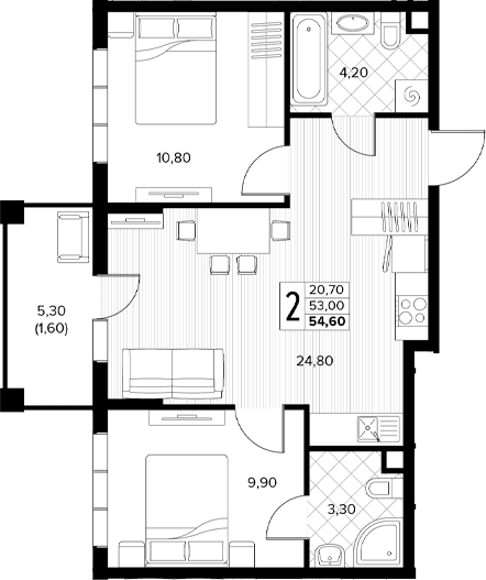 Продается 2-комн. квартира, 53 м²