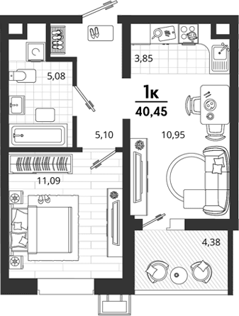 Продается 1-комн. квартира, 36.07 м²
