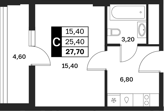 Продается 1-комн. квартира, 25.4 м²