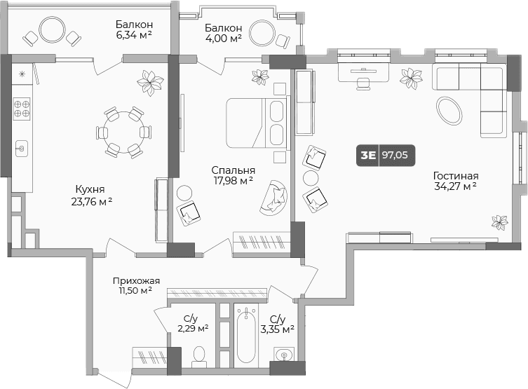 Продается 2-комн. квартира, 93.95 м²