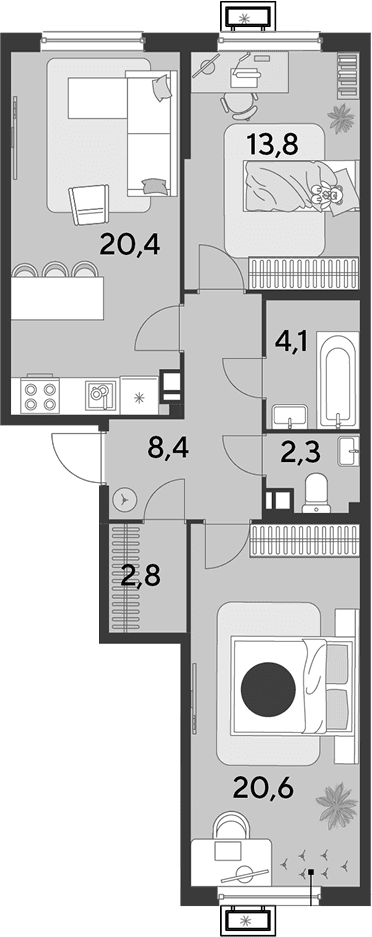 Продается 3-комн. квартира, 72.4 м²
