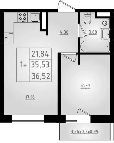 Продается 2-комн. квартира, 35.53 м²