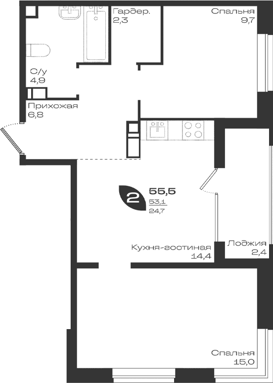 Продается 2-комн. квартира, 53.1 м²