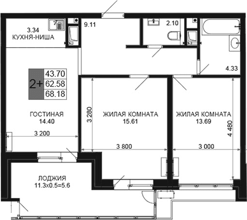 Продается 3-комн. квартира, 62.58 м²