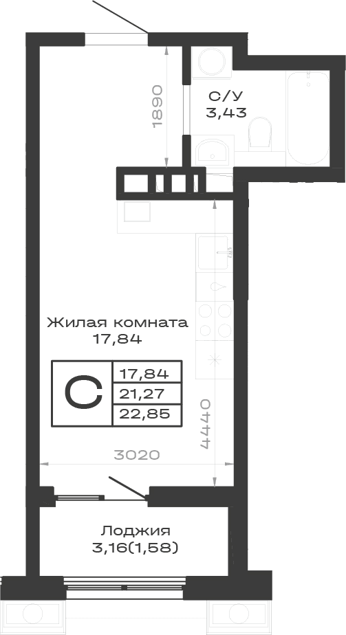 Продается 1-комн. квартира, 21.27 м²