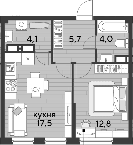 Продается 1-комн. квартира, 44.1 м²