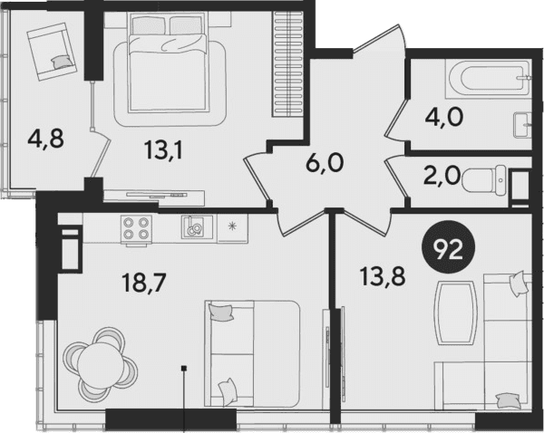 Продается 3-комн. квартира, 57.6 м²