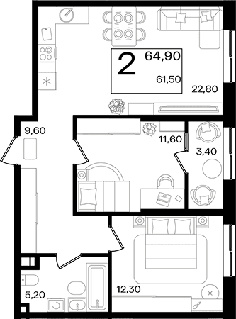 Продается 3-комн. квартира, 61.5 м²