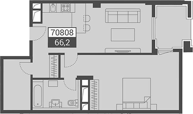 Продается 1-комн. квартира, 66.2 м²
