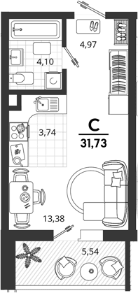Продается 1-комн. квартира, 26.19 м²